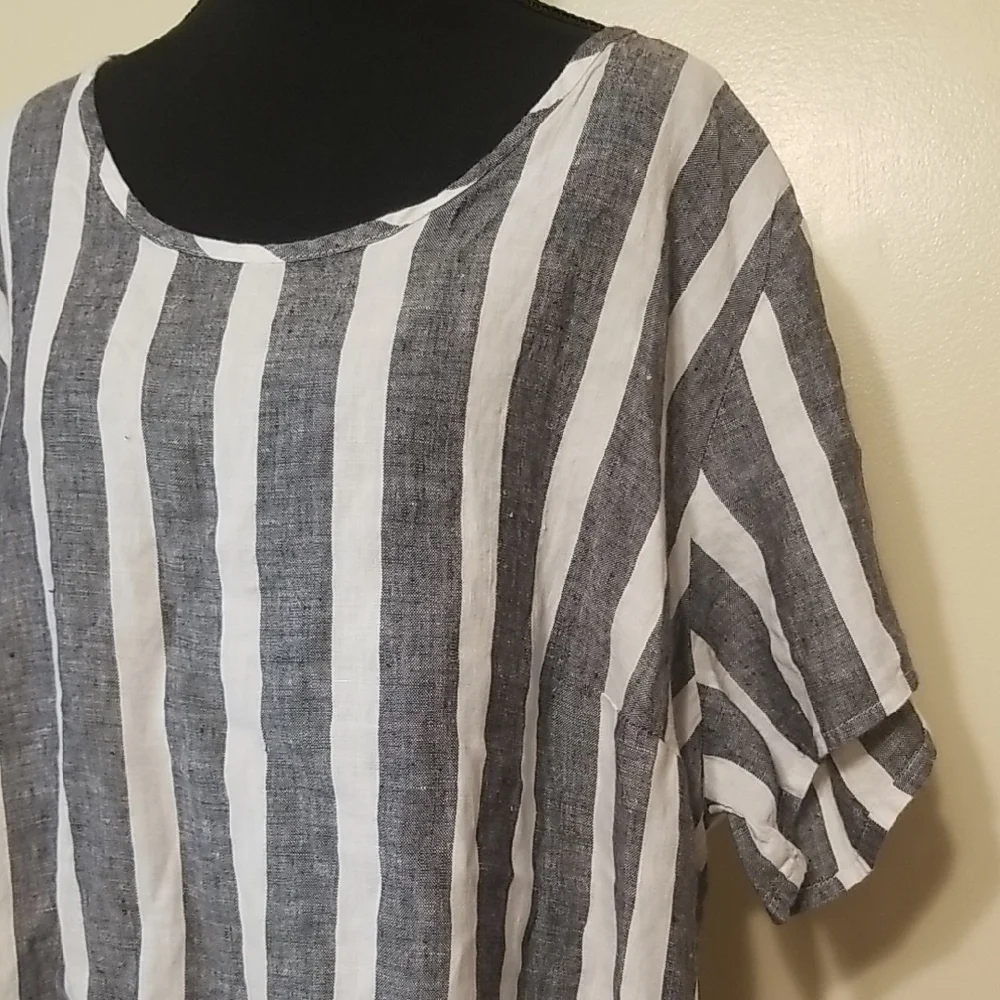 Flax Playful 100% Linen Plus Nautical Stripe Boxy Oversized Lagenlook Tunic Top - Picture 2 of 11
